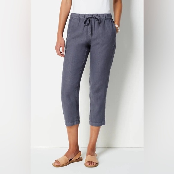 J. Jill Pure Jill Blue Garment Dyed Slim Leg Cropped Linen Pants Size Medium - Picture 1 of 7